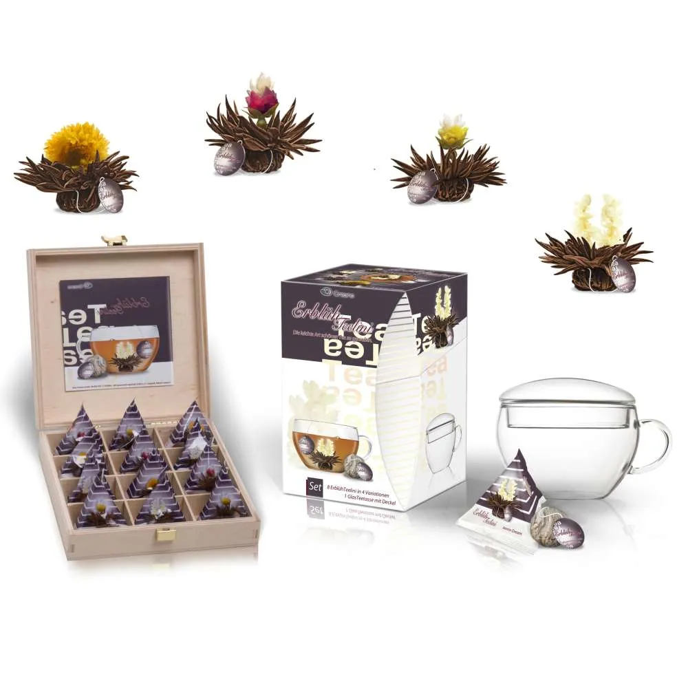 12er ErblühTeelini Schwarztee-Set & Holzkiste
