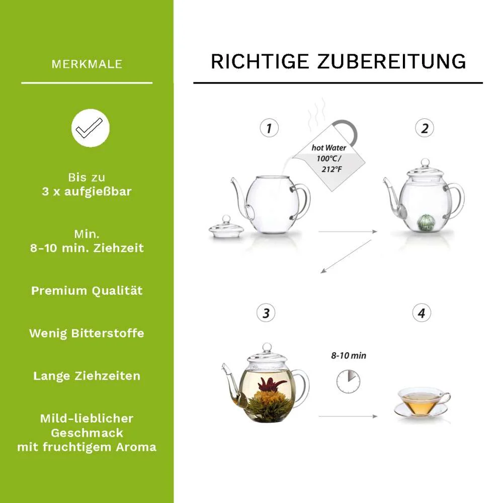 6er ErblühTee Herz-Holzbox Grüntee