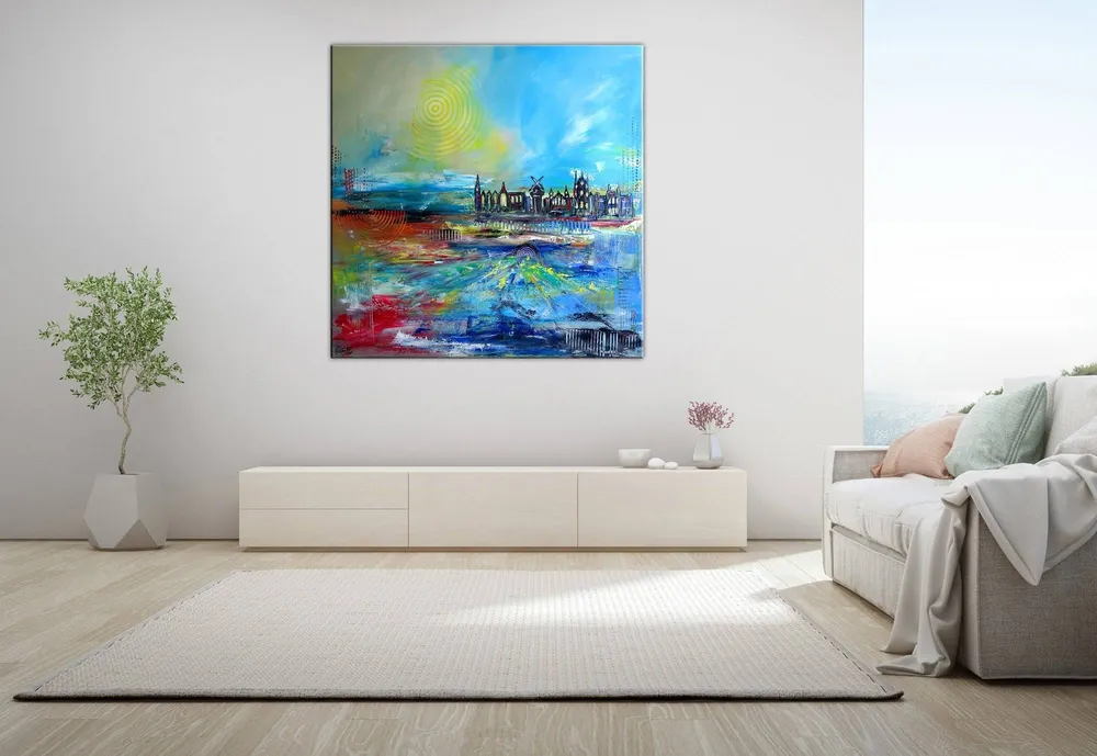 Amsterdam Skyline abstraktes Stadtbild Stadtgemälde Leinwand 100x100