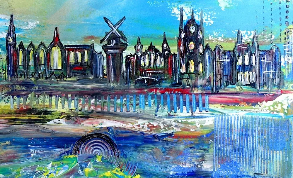 Amsterdam Skyline abstraktes Stadtbild Stadtgemälde Leinwand 100x100
