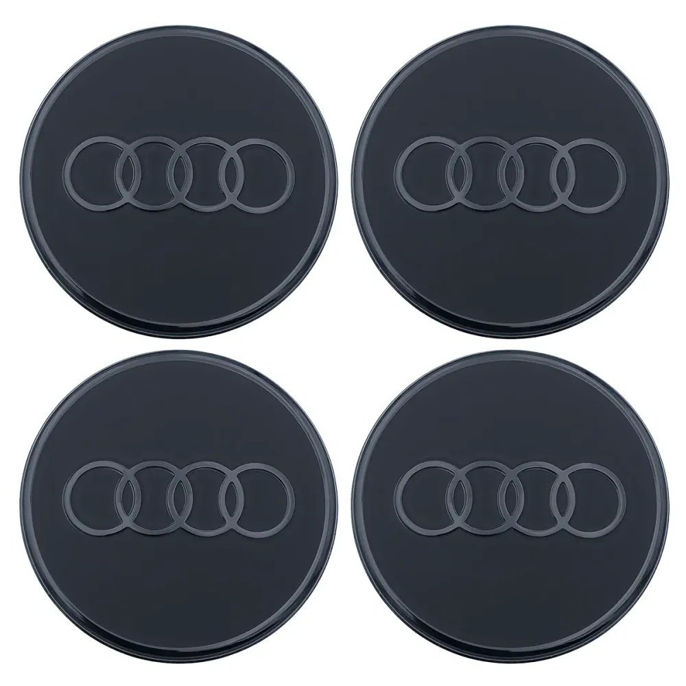 Audi Nabenkappen schwarz matt 4 Stück, mit glossy Audi Ringen, 85H071006A