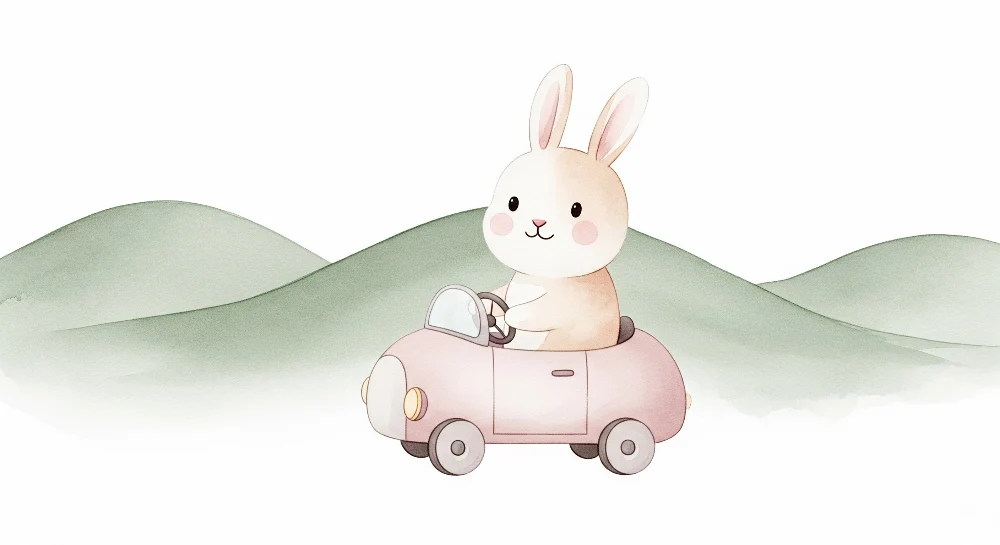 Babyzimmer Tapete | Niedliches Kaninchen einem Auto