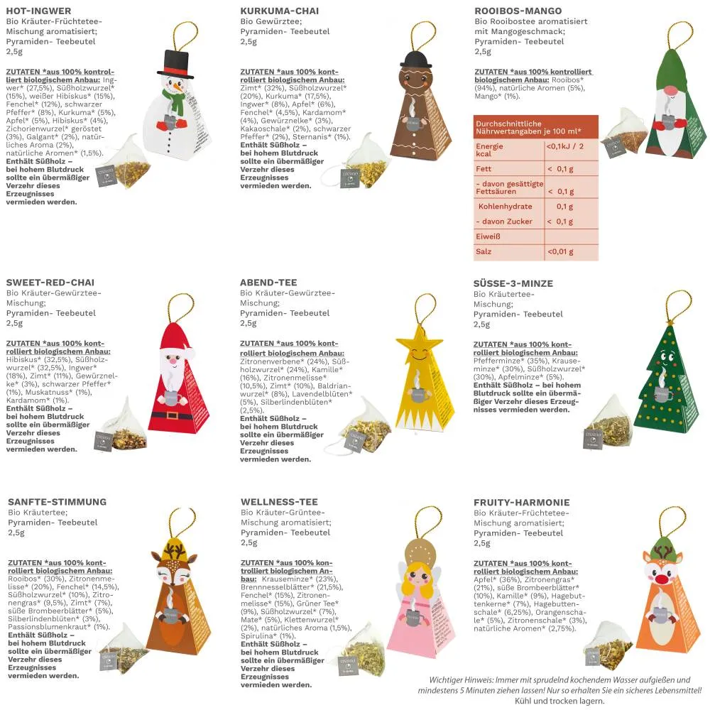 Bio-Weihnachtstee 9er-Set Pyramiden-Teebeutel
