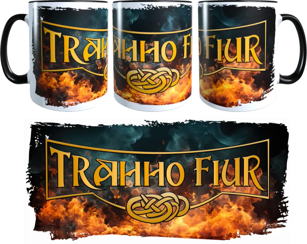 Die Trahho Fiur Tasse Schriftzug / mit Hintergrund