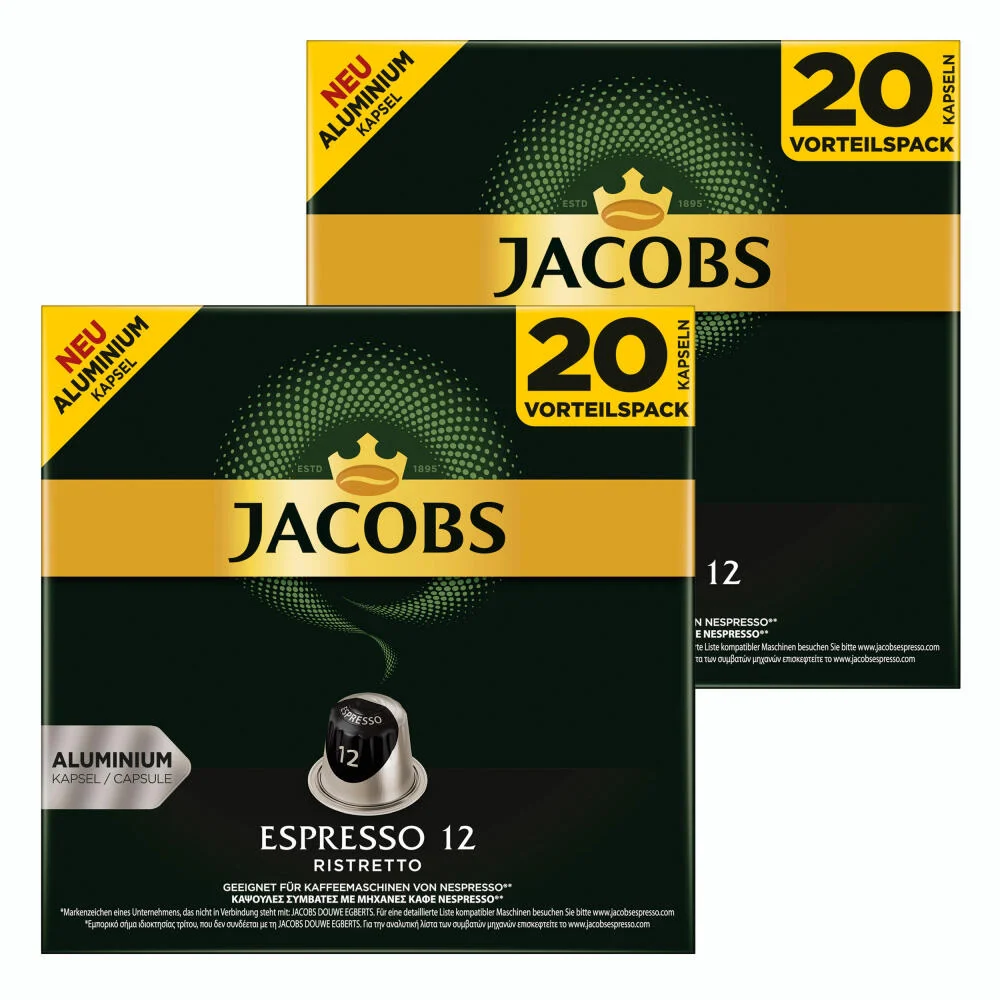 Jacobs Espresso 12 Ristretto, Kaffeekapseln, Nespresso Kompatibel, Kaffee, 40 Kapseln, á 5.2 g