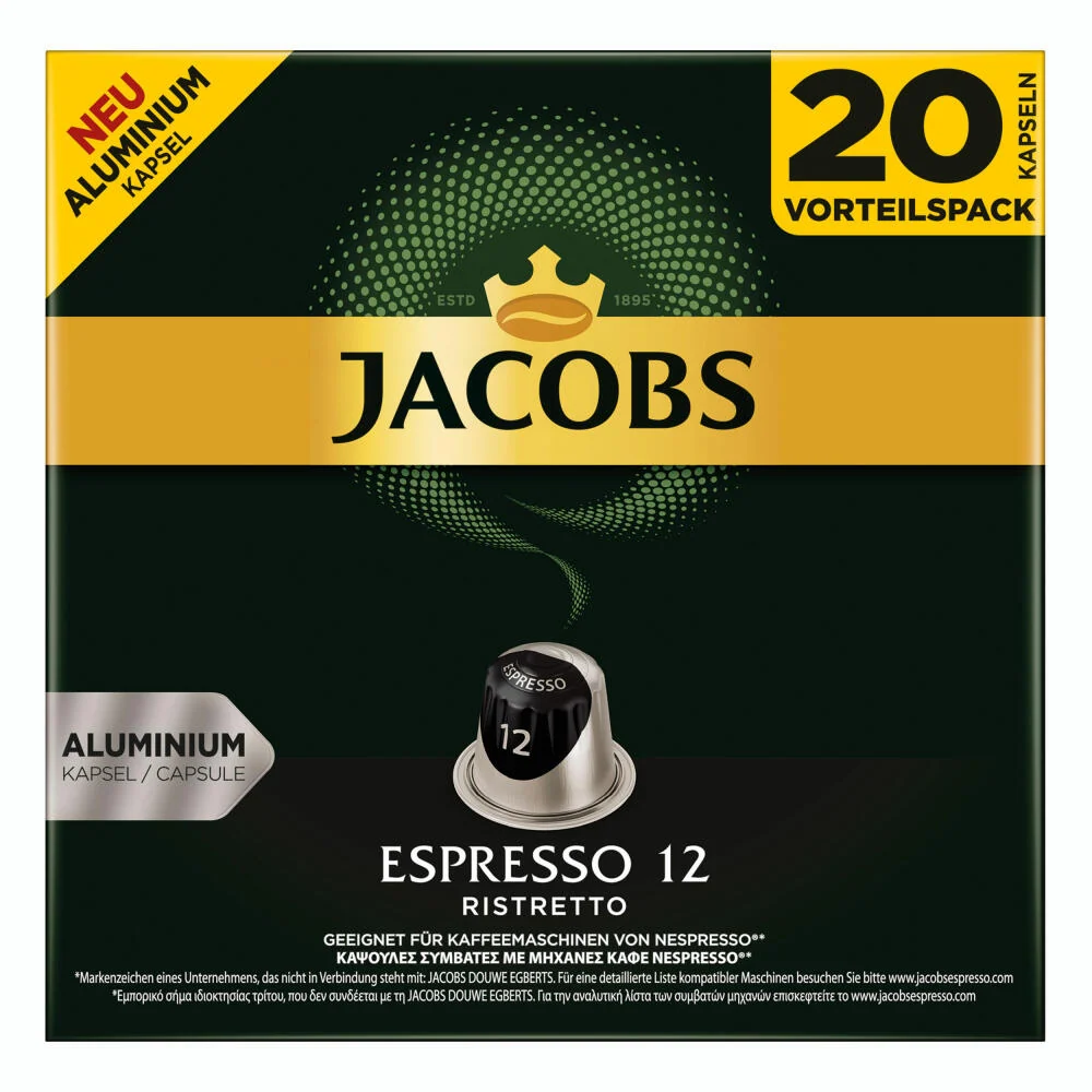 Jacobs Espresso 12 Ristretto, Kaffeekapseln, Nespresso Kompatibel, Kaffee, 40 Kapseln, á 5.2 g