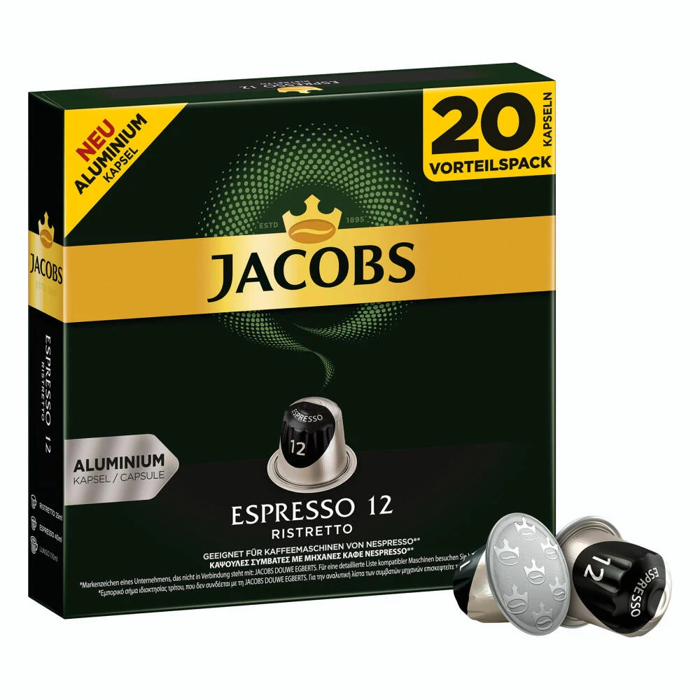 Jacobs Espresso 12 Ristretto, Kaffeekapseln, Nespresso Kompatibel, Kaffee, 100 Kapseln, á 5.2 g