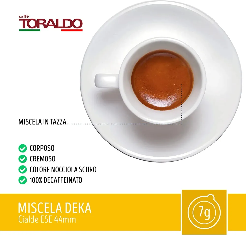 50 Schoten ESE 44mm Caffè Toraldo Entkoffeinierte Mischung DEK