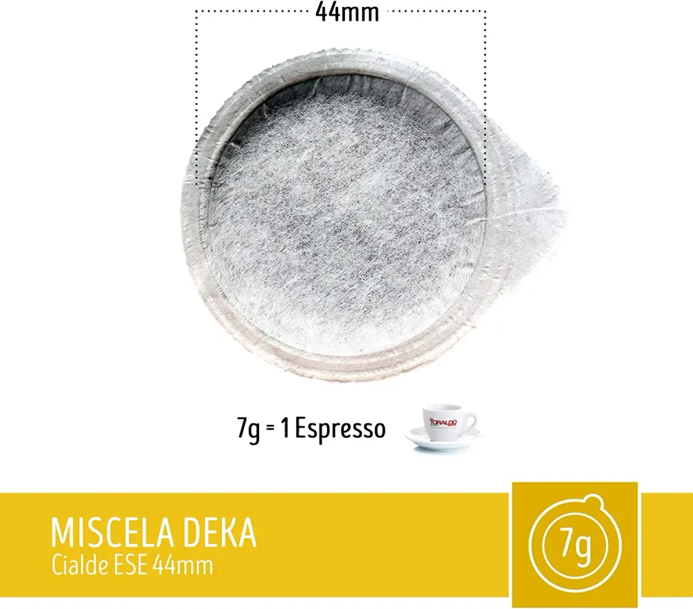 50 Schoten ESE 44mm Caffè Toraldo Entkoffeinierte Mischung DEK