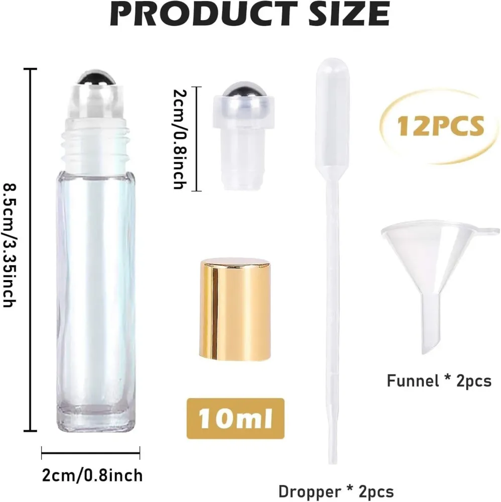 12 Stück Ätherische Öle Roller Flaschen Glas Roll On 10ml leer Nachfüllbar