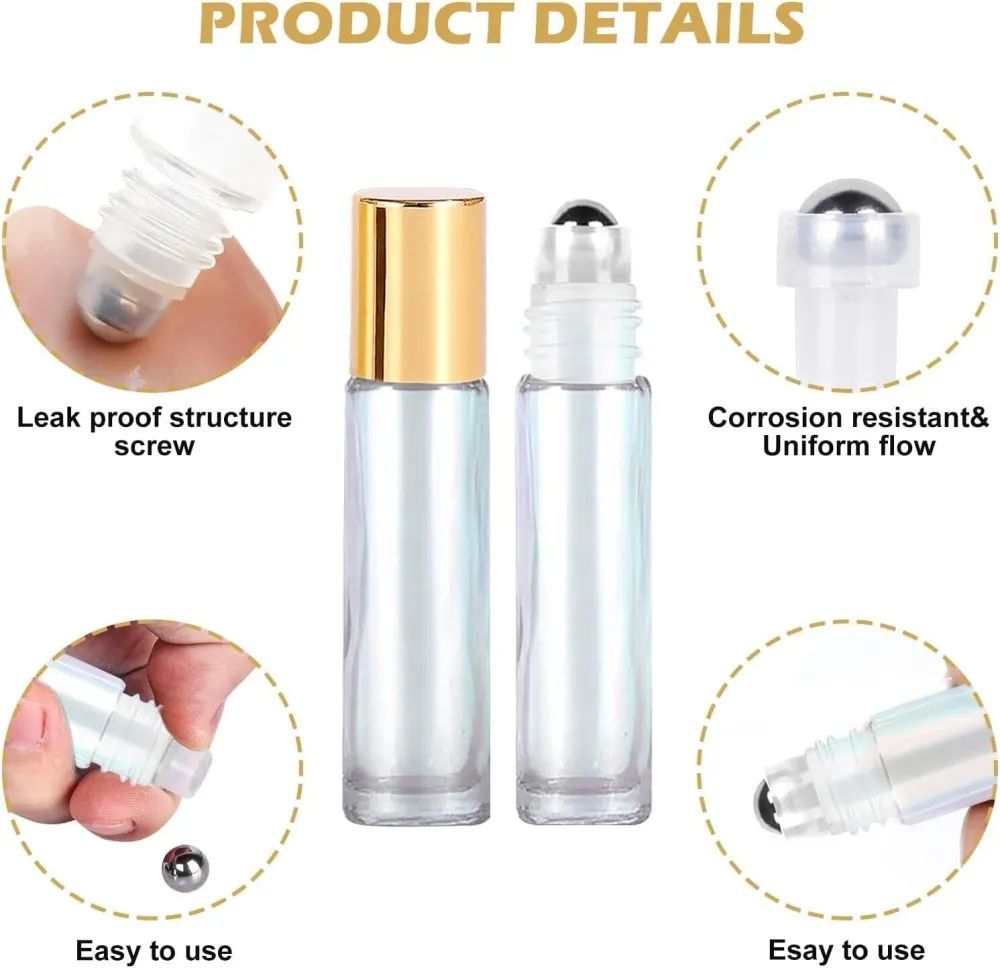 12 Stück Ätherische Öle Roller Flaschen Glas Roll On 10ml leer Nachfüllbar