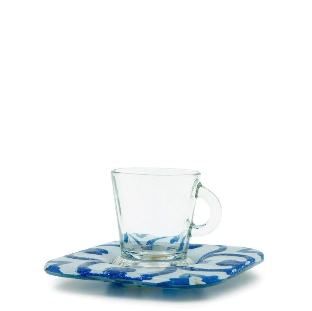 Tasse und Untertasse aus Fusingglas "Azulejos"
