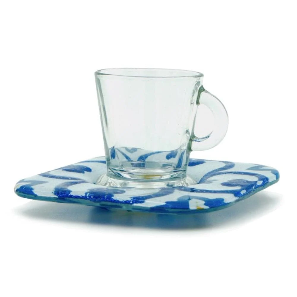 Tasse und Untertasse aus Fusingglas "Azulejos"