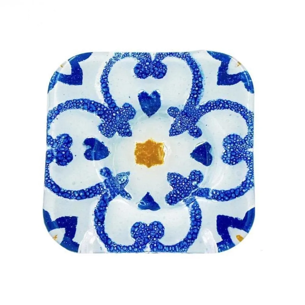 Tasse und Untertasse aus Fusingglas "Azulejos"