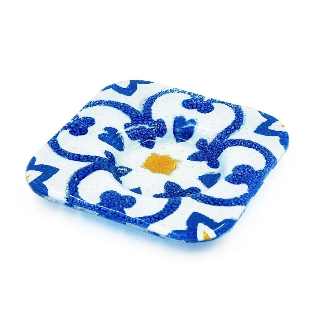 Tasse und Untertasse aus Fusingglas "Azulejos"