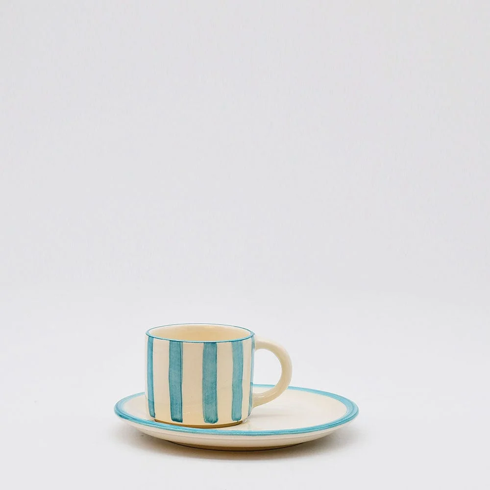 Tasse und Untertasse gestreift "Costa Nova Mar" – Türkis