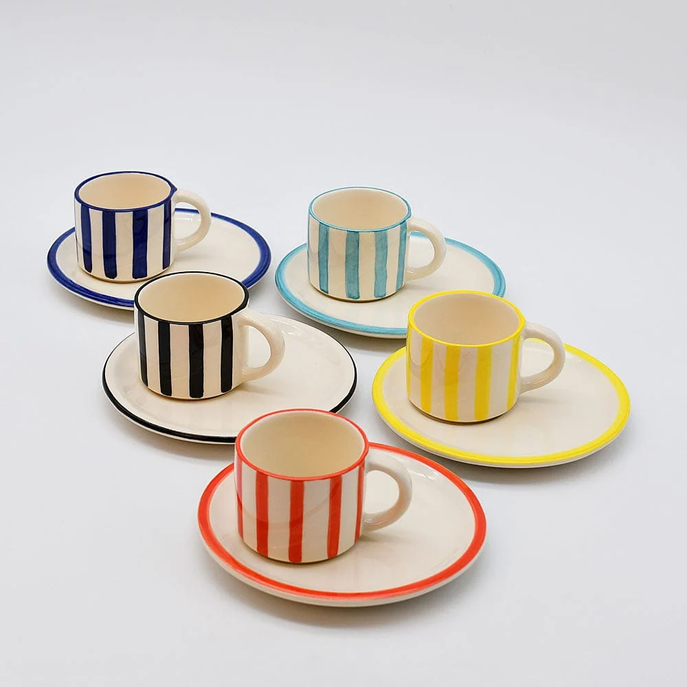 Tasse und Untertasse gestreift "Costa Nova Mar" – Türkis