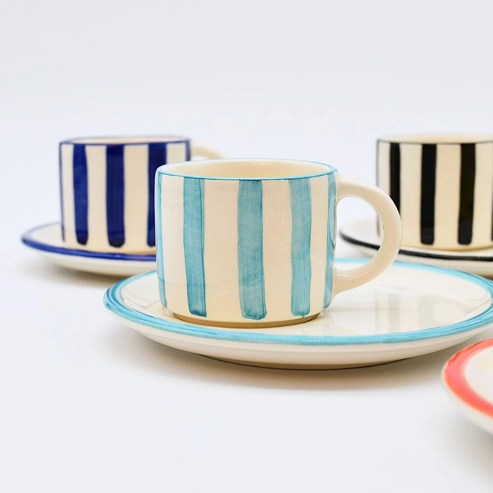 Tasse und Untertasse gestreift "Costa Nova Mar" – Türkis