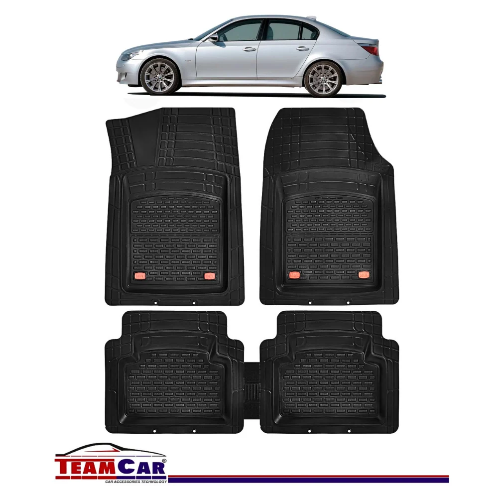 TEAMCAR® Fußmatten-Set (Schalenform) für BMW 5er E60 (2003–2010), universell kompatibel, schwarz, Komplettset für vorne un...