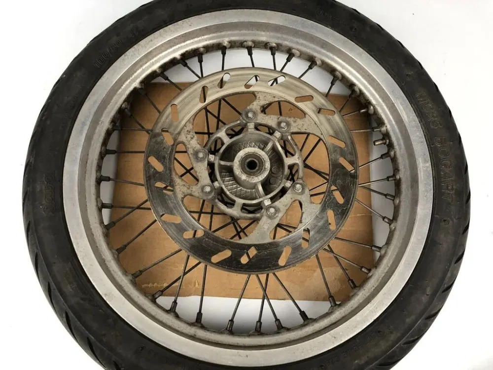 vordere Speichenfelge mit Reifen, Derbi/Aprilia/Gilera, 100/80-17, 12mm Achsdurchmesser