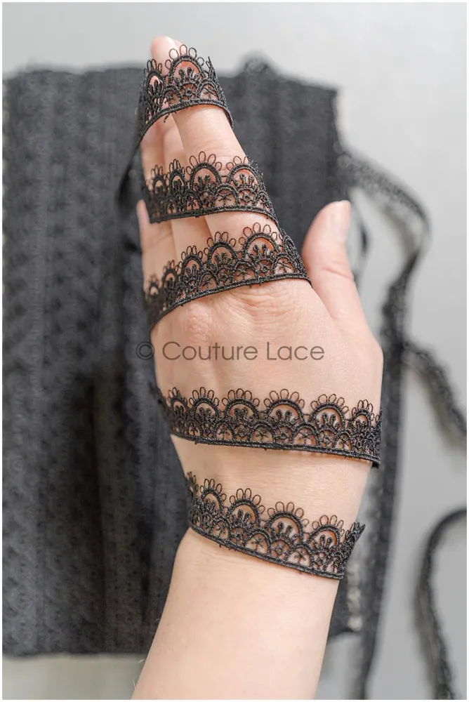 4yds / schwarze Boho Häkel spitzen borte / geometrische Spitzen borte / Braut Guipure Spitzen borte / schwarze Spitze// T2...