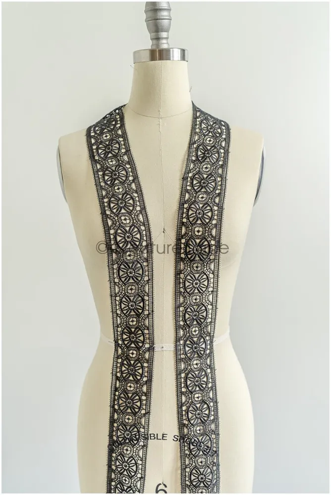 4yds / schwarze Boho Häkelspitze / geometrische Spitzen borte / Braut Guipure Spitzenbesatz / schwarze Spitze// T22-215