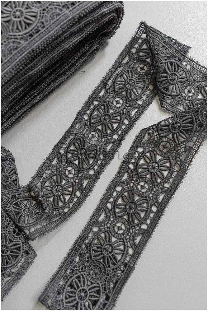 4yds / schwarze Boho Häkelspitze / geometrische Spitzen borte / Braut Guipure Spitzenbesatz / schwarze Spitze// T22-215
