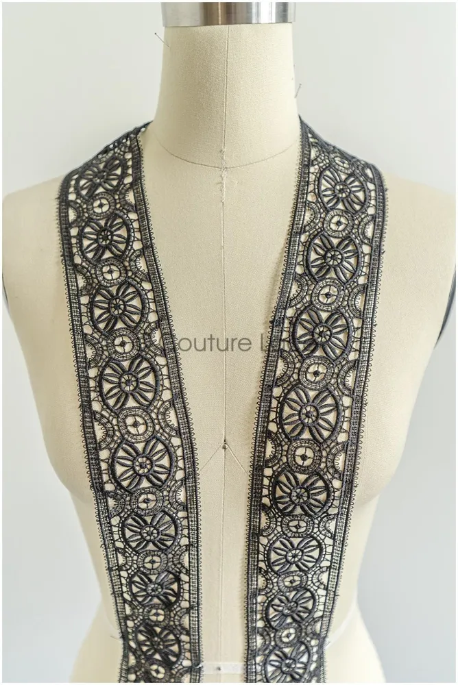 4yds / schwarze Boho Häkelspitze / geometrische Spitzen borte / Braut Guipure Spitzenbesatz / schwarze Spitze// T22-215