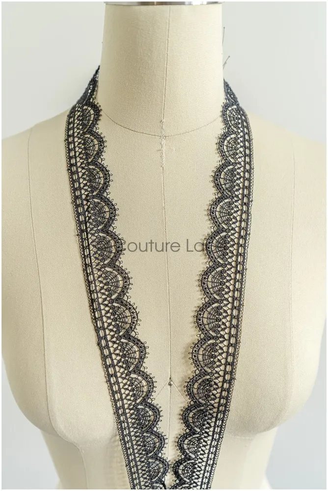 4yds / schwarze Boho Häkelspitze / geometrische Spitzenbesatz / Braut Guipure Spitzenbesatz / schwarze Spitze// T22-219T22...