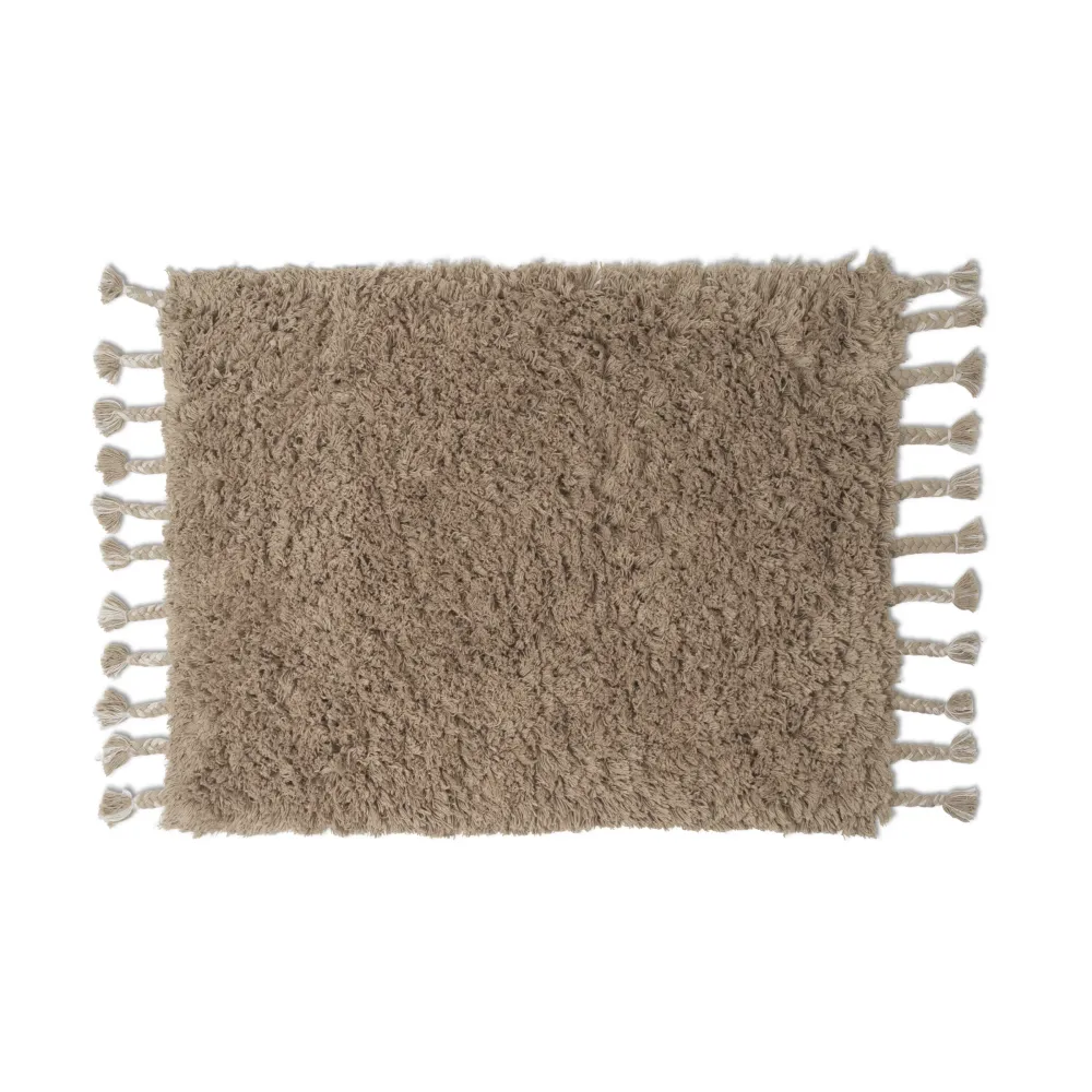 Badezimmerteppich AMASS WHITE PEPPER sandfarben mit langem Flor