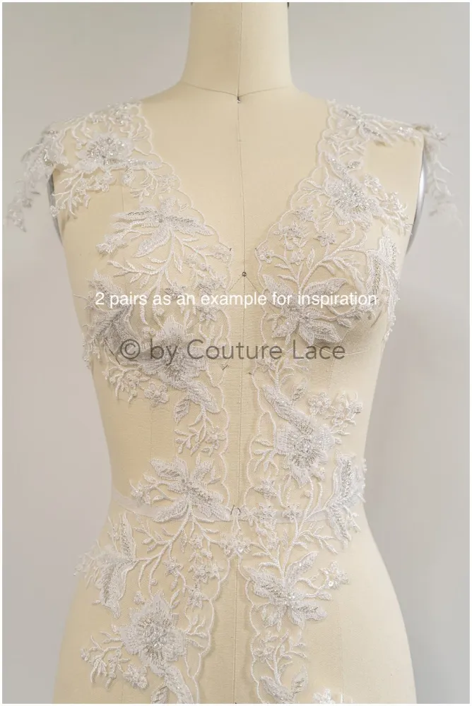 Brautspitze Borte mit Perlen & Pailletten/ Spitzenborte off-white / Braut Borte/ Spitzenborte für Brautkleid// T24-120