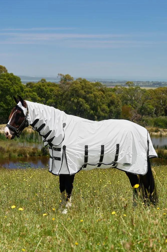 ComFiTec Sweet Itch Shield Fliegendecke Kombi mit festem Hals, 0 g White/Charcoal 120