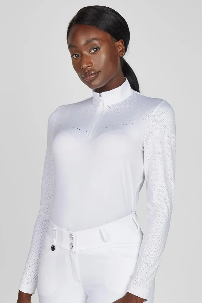 Damen Laser-Cut Langarmshirt White 36