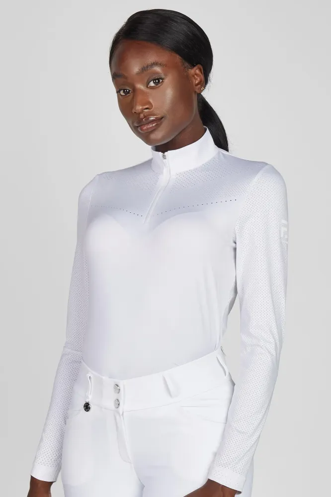 Damen Laser-Cut Langarmshirt White 36