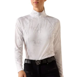 Damen Sunstopper 3.0 Baselayer mit 1/4 Reißverschluss White Mirage Print XS