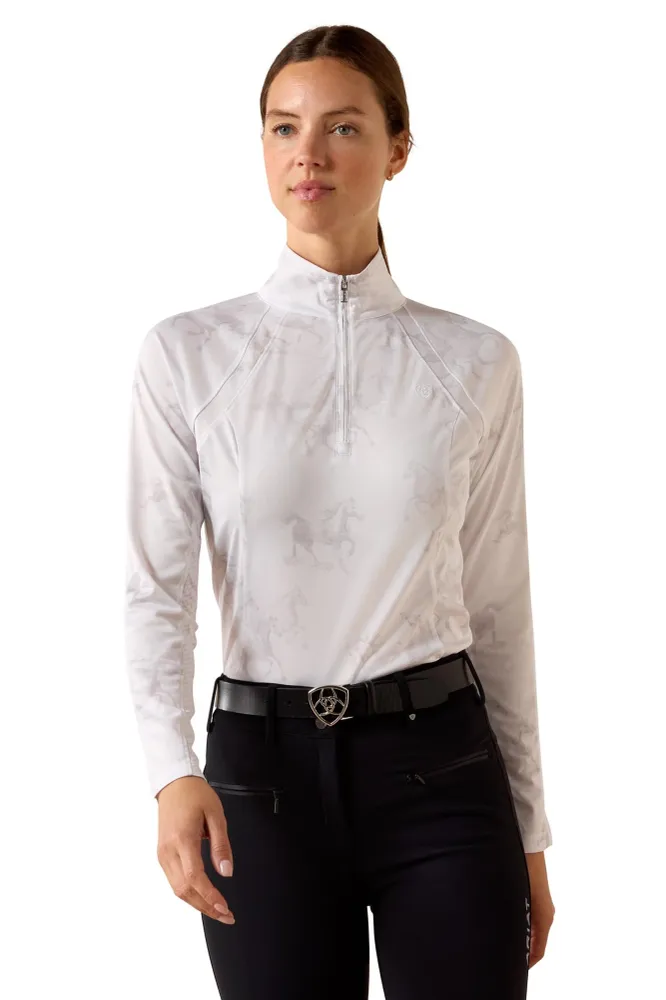 Damen Sunstopper 3.0 Baselayer mit 1/4 Reißverschluss White Mirage Print M