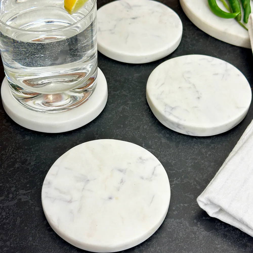 Set 4 Round White Marble Coasters Darthome Limited