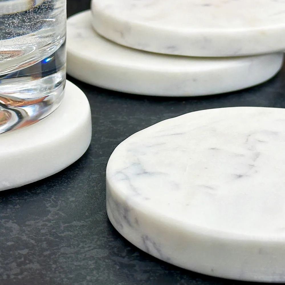 Set 4 Round White Marble Coasters Darthome Limited