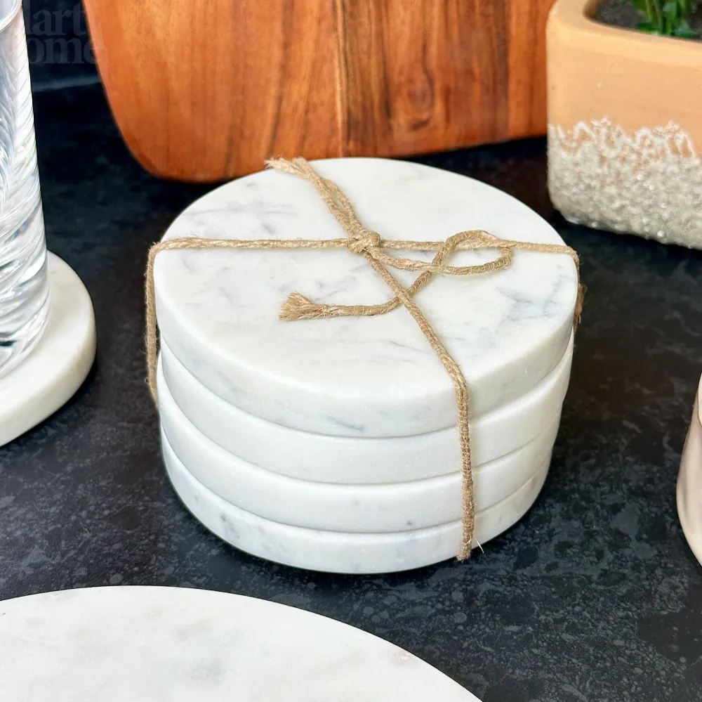 Set 4 Round White Marble Coasters Darthome Limited