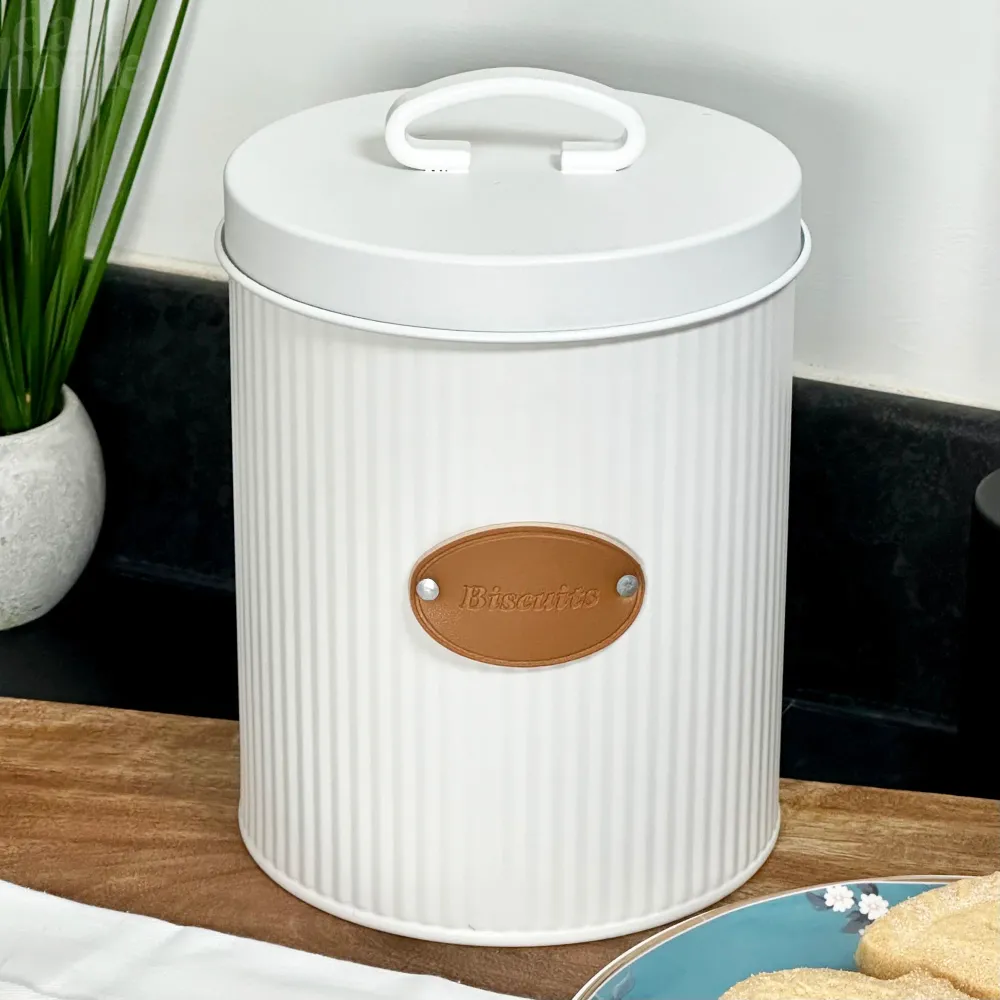 White Ribbed Biscuit Tin Darthome Limited