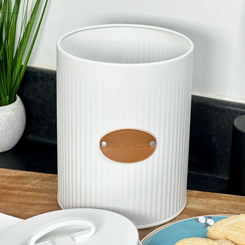 White Ribbed Biscuit Tin Darthome Limited