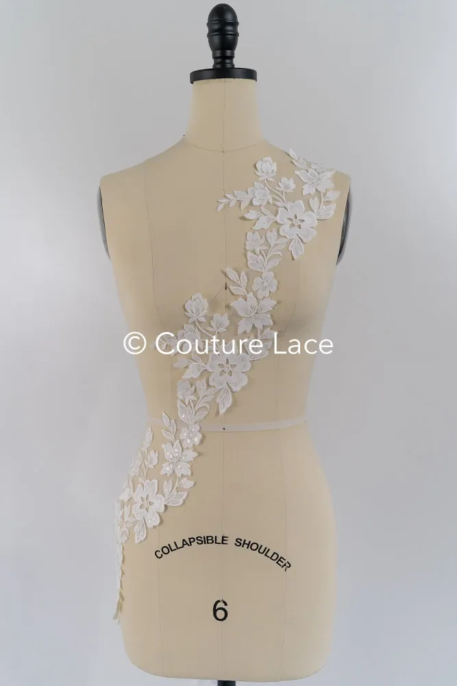 Feine Brautspitzen-Borte Blumenmuster/ Blumige Spitzen-Kante für Brautkleider // T25-235