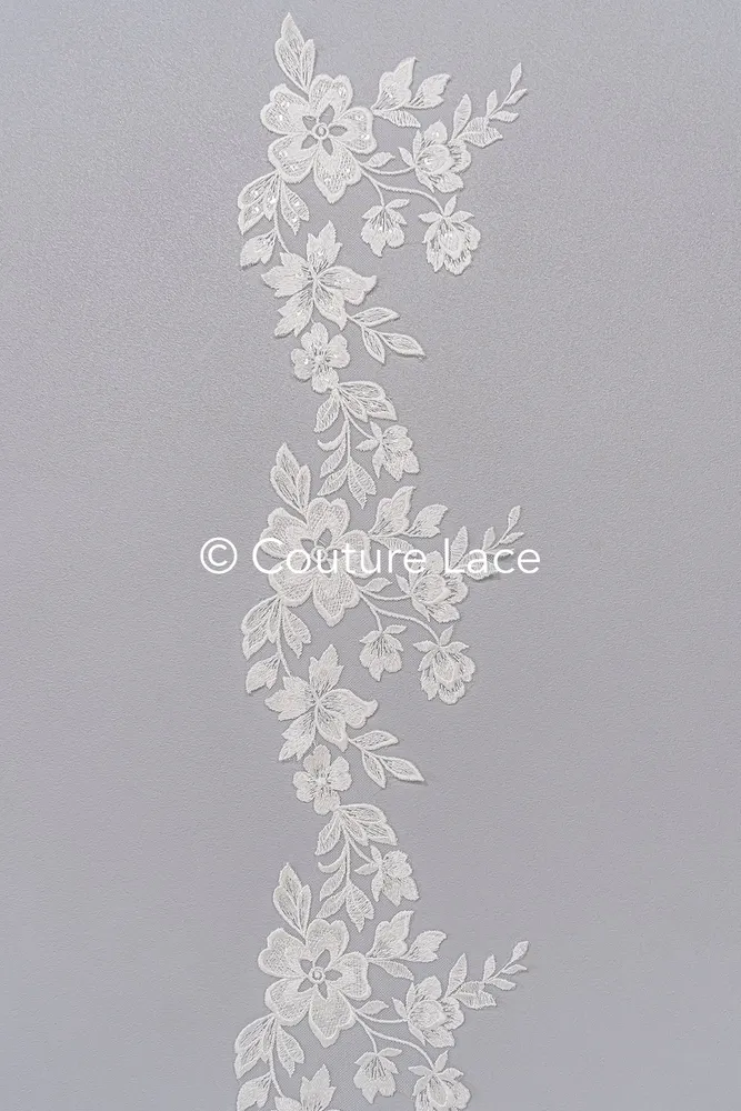 Feine Brautspitzen-Borte Blumenmuster/ Blumige Spitzen-Kante für Brautkleider // T25-235