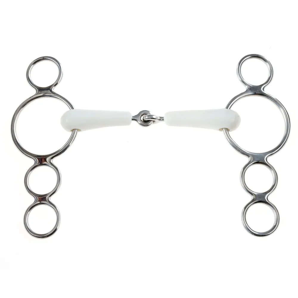 Flexi gebrochenes 3-Ring Dutch Gag Bit Ivory White 140 mm