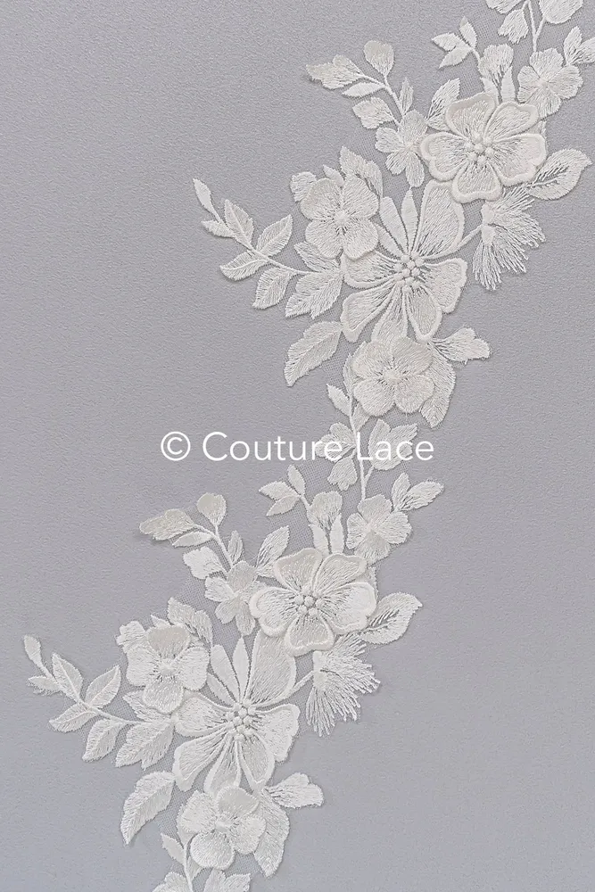 Florale 3D-Blumen Brautspitze Borte/ Blumige Spitzen-Kante für Brautkleider // T25-234