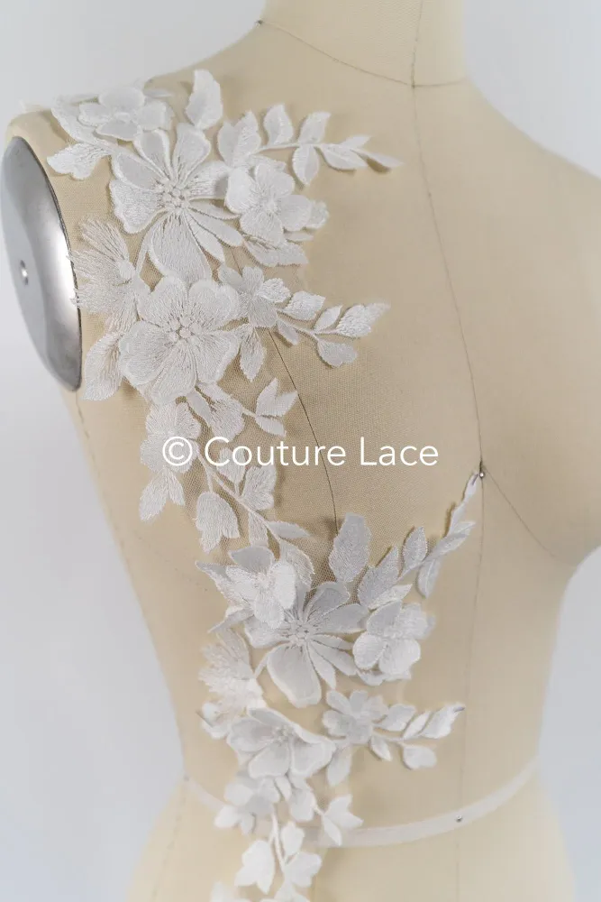 Florale 3D-Blumen Brautspitze Borte/ Blumige Spitzen-Kante für Brautkleider // T25-234