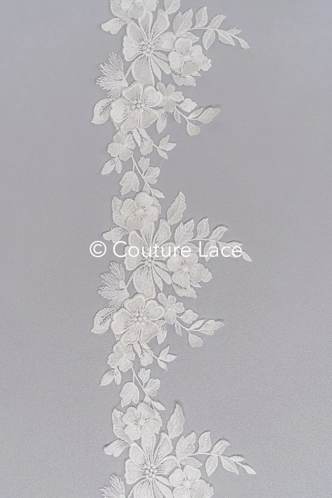 Florale 3D-Blumen Brautspitze Borte/ Blumige Spitzen-Kante für Brautkleider // T25-234