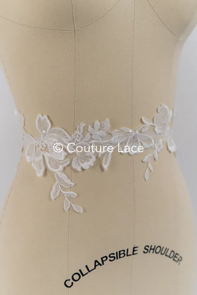 Florale Brautspitze Borte/ Blumige Spitzen-Kante für Brautkleider // T25-233