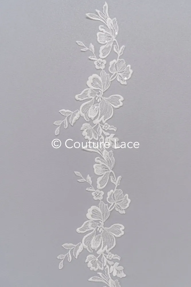 Florale Brautspitze Borte/ Blumige Spitzen-Kante für Brautkleider // T25-233
