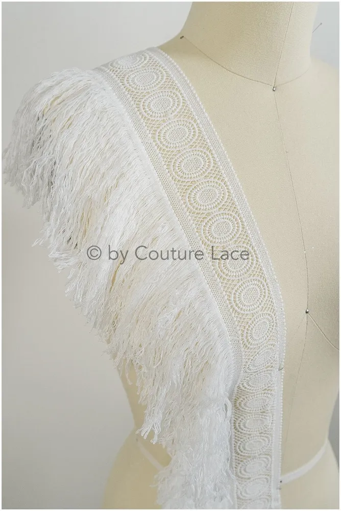 Fransen Spitzenborte Off-White/ Boho Braut Spitze Borte/ gehäkelte Fransenspitze Borte// T20-113